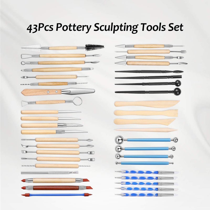 ISSEVE Pottery Clay Sculpting Tools 43Pcs Double Sided Ceramic Clay Carving Tool Set with Carrying Case Bag for Beginners Professionals School Student Pottery Modeling Smoothing - Image 3